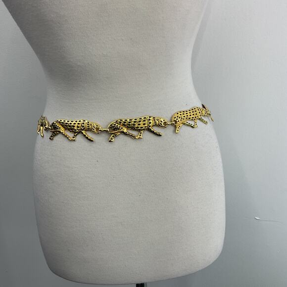 VTG 1997 NI Gold Tone Leopard Jungle Cat Chain Link Fashion Belt Womens - Picture 2 of 8